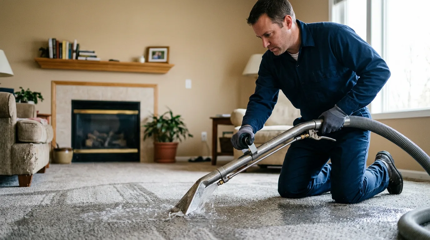 Water damage restoration technician working near Newtonville, NJ